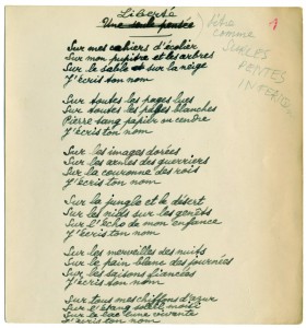 Manuscrit original du poème "Liberté" de Paul Eluard. © Coll. Musée de la Résistance nationale
