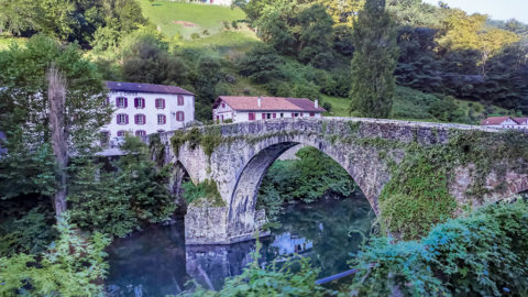 Pays basque : une virée le long de la ligne 54 | Journal des Activités Sociales de l'énergie | 80330 Vue du train Le pont Noblia sur la Nive a Bidarray