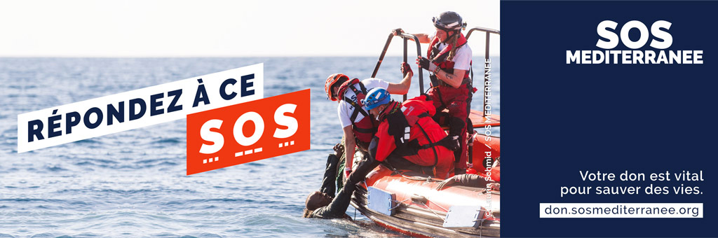 SOS Méditerranée réclame une flotte européenne pour sauver les exilés | 99930 Banniere SOS Mediterranee | Journal des Activités Sociales de l'énergie