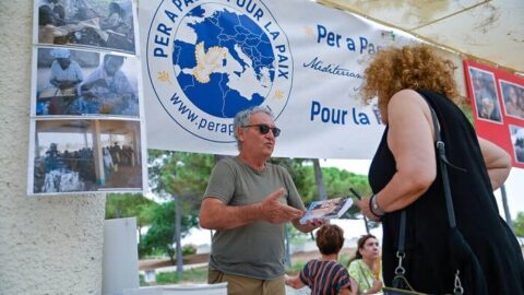 Association Per a Pace. Journée de lancement du projet Mère méditerranée, à l'initiative de l'UT Corse CMCAS-CCAS, juillet 2023.
