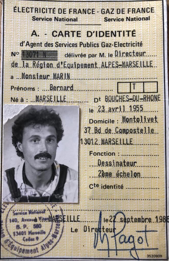 Bernard Marin, agent EDF en inactivité (CMCAS Marseille), carte professionnelle d'agent EDF