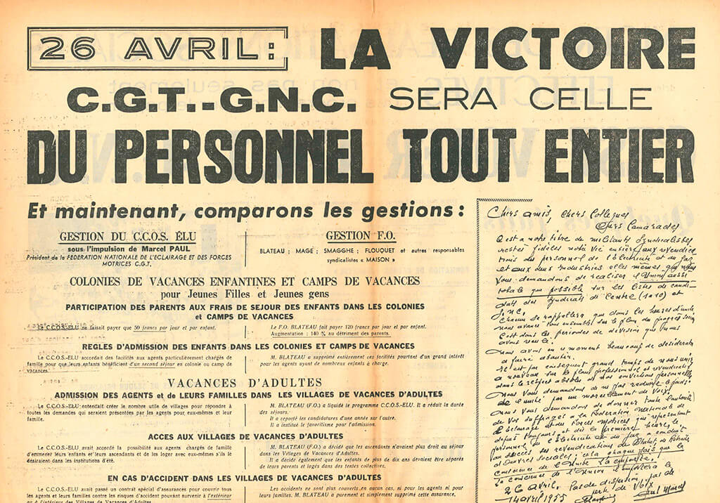 Couverture du numéro 55 du journal Force, avril 1955. La Victoire CGT-GNC